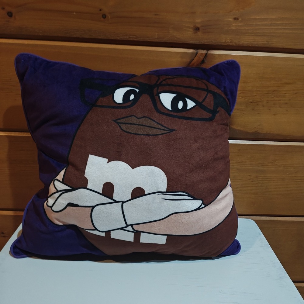M&M's World Ms. Brown Character Pillow Plush Purple 2020 Funny Whimsy 15" x‎ 15"
